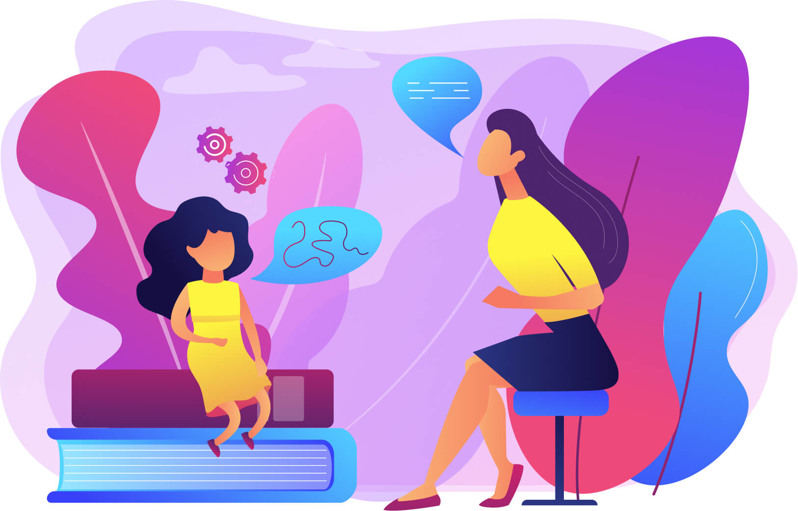 Woman and girl in therapy session.